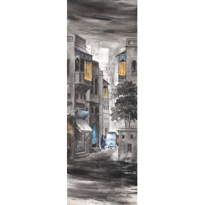 G. N. Qazi, 36 x 12 inch, Acrylic on Canvas, Cityscape Painting, AC-GNQ-050